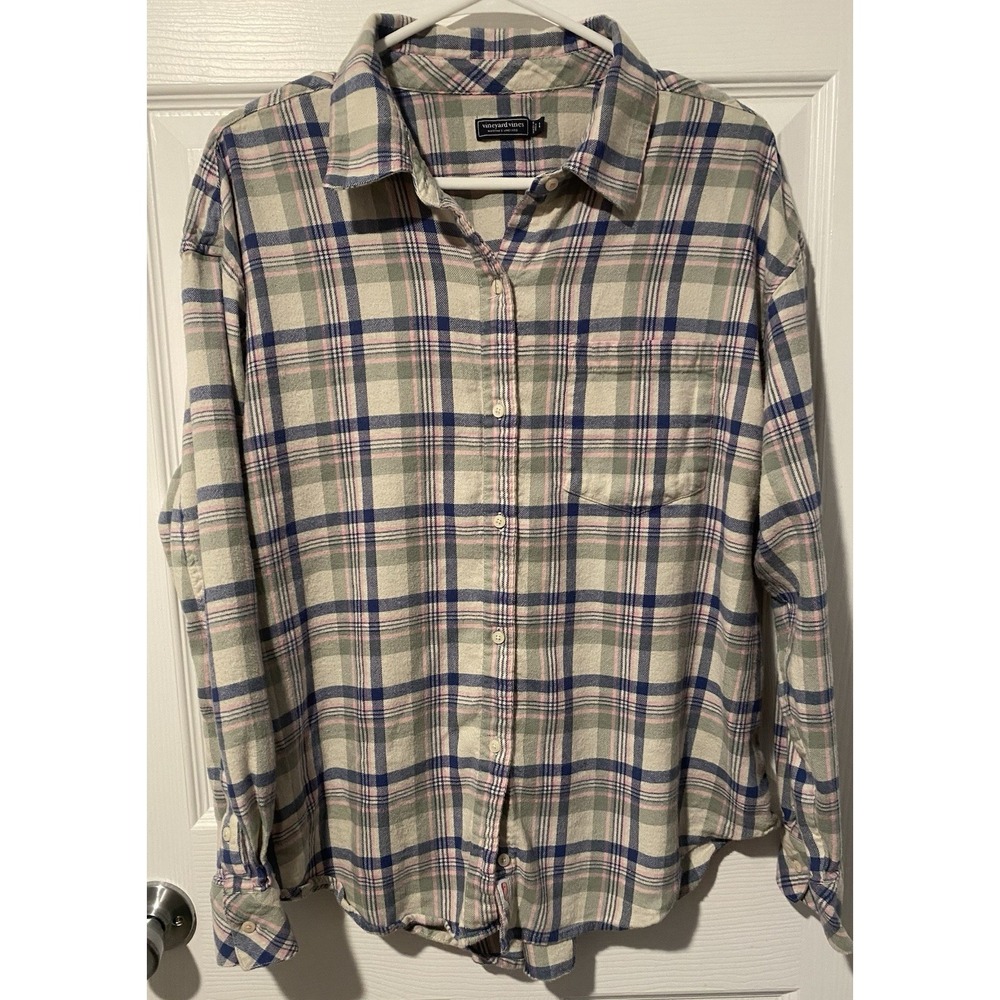 Vineyard Vines Flannel Shirt Mens L Great Point Plaid Button Down Cotton